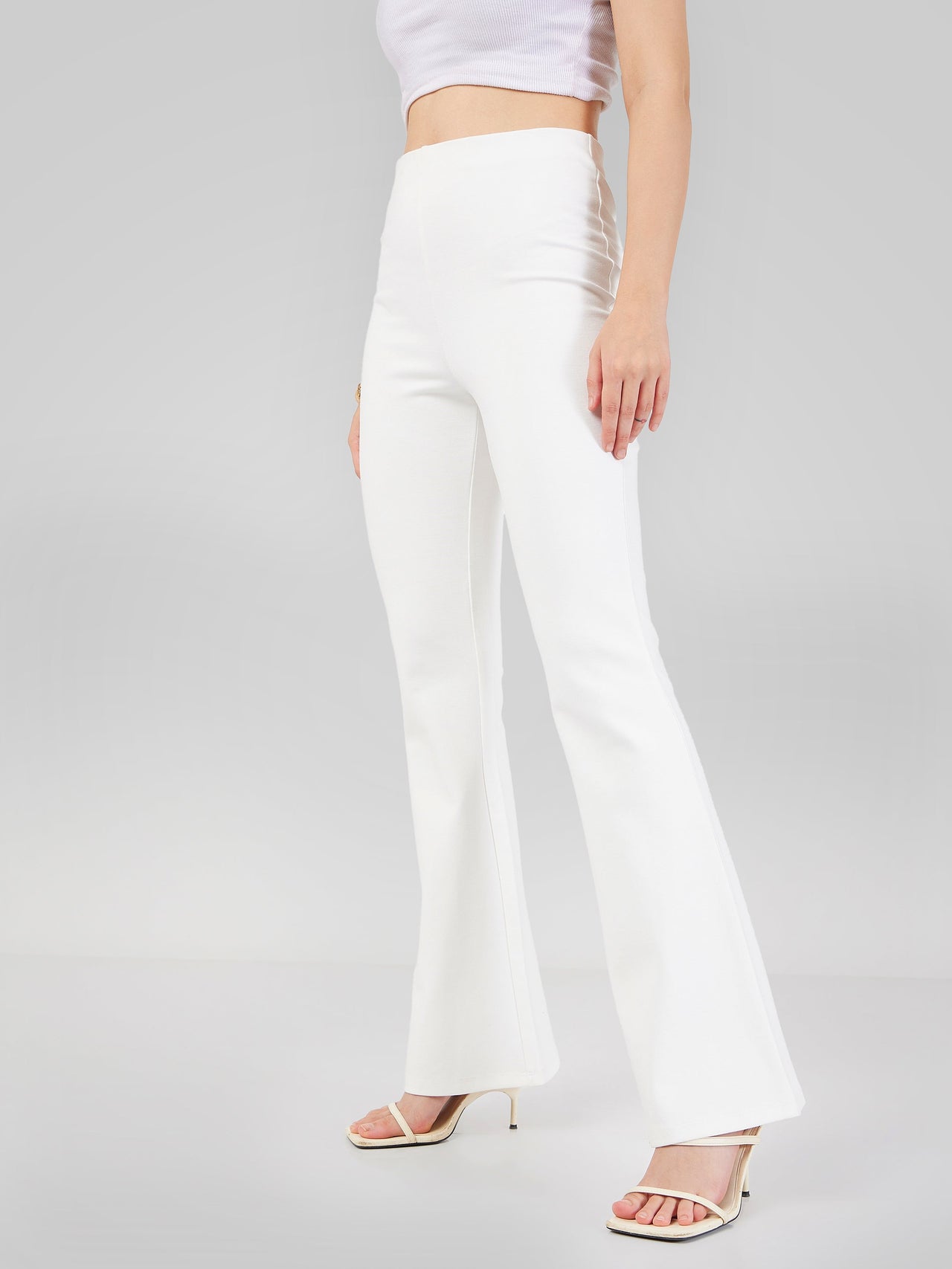 Lyush Women White Bell Bottom 4-Way Stretch Pants - Distacart