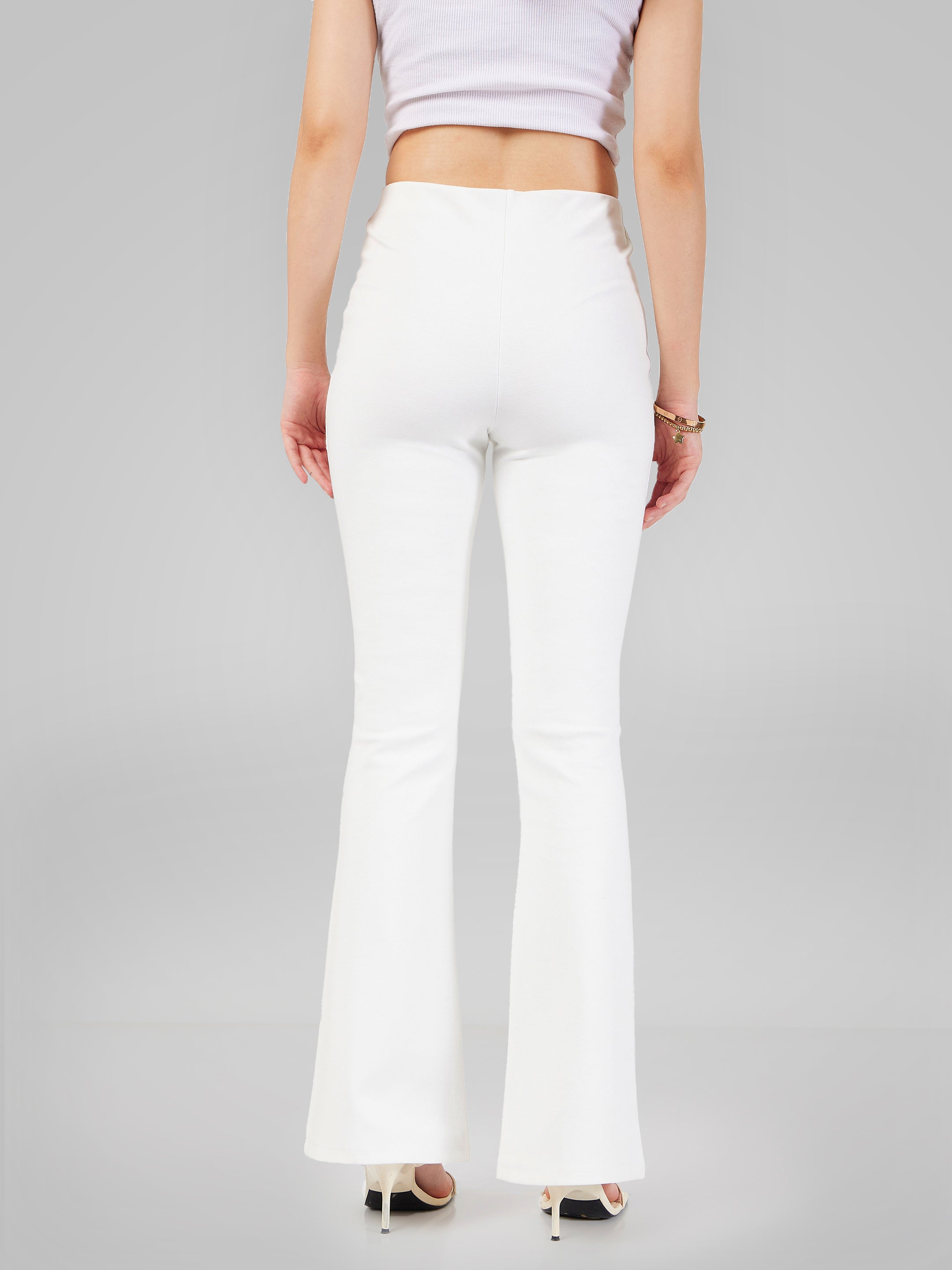Women's White Bell Bottom 4-Way Stretch Pants - Lyush - XL in 2023