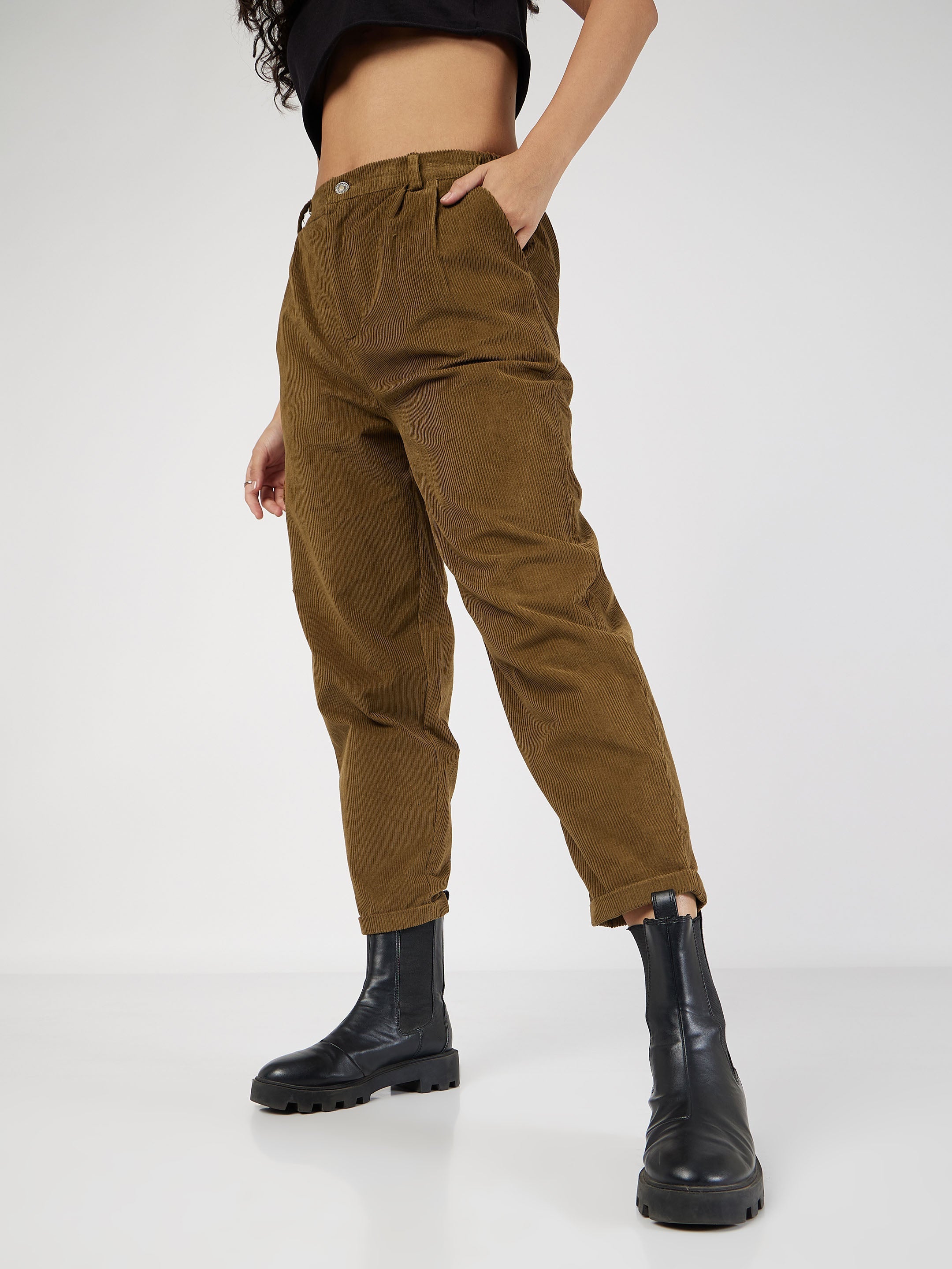 ESPRIT - Mid-Rise Wide Fit Corduroy Trousers at our online shop