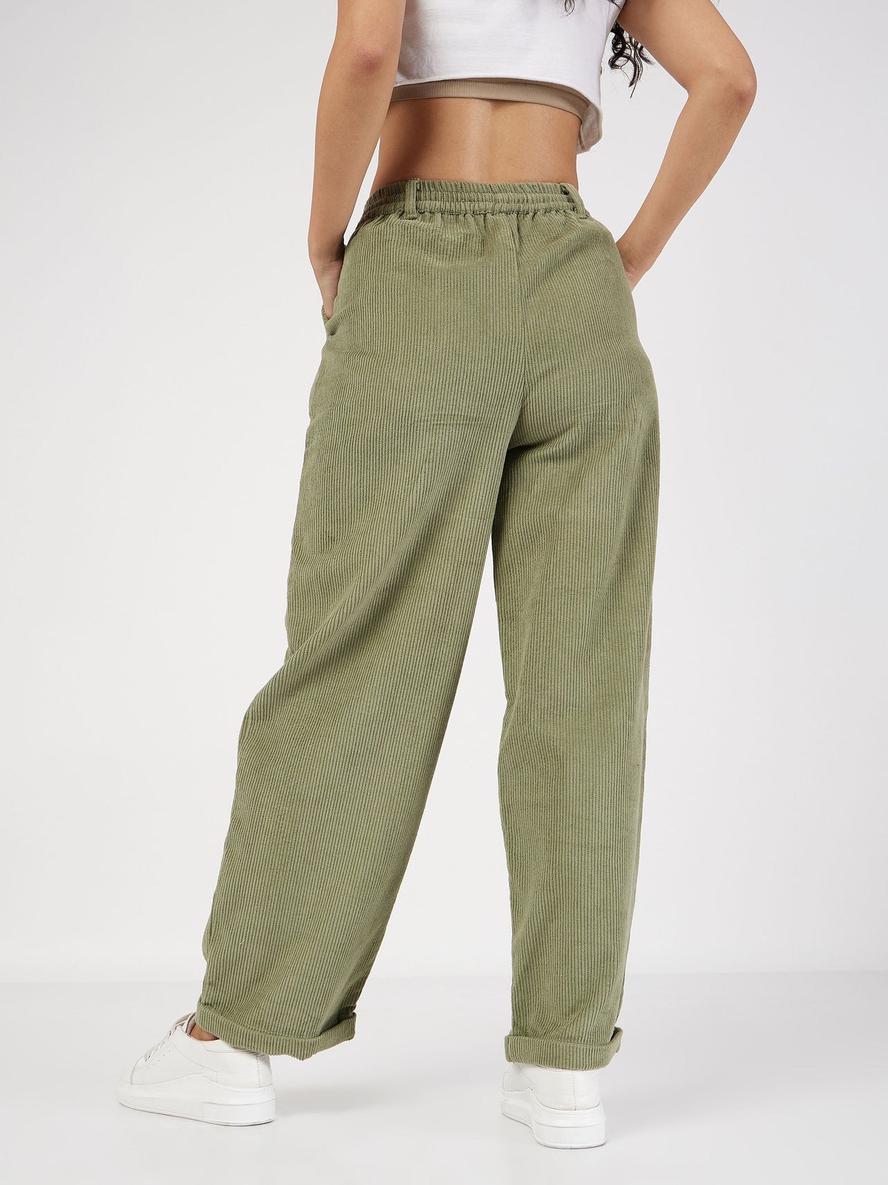 Lyush Women Olive Corduroy Pouch Pocket Drawstring Pants - Distacart