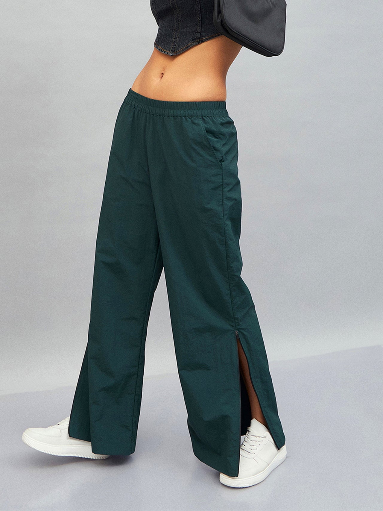 Lyush Women Green Out Seam Zipper Parachute Pants - Distacart