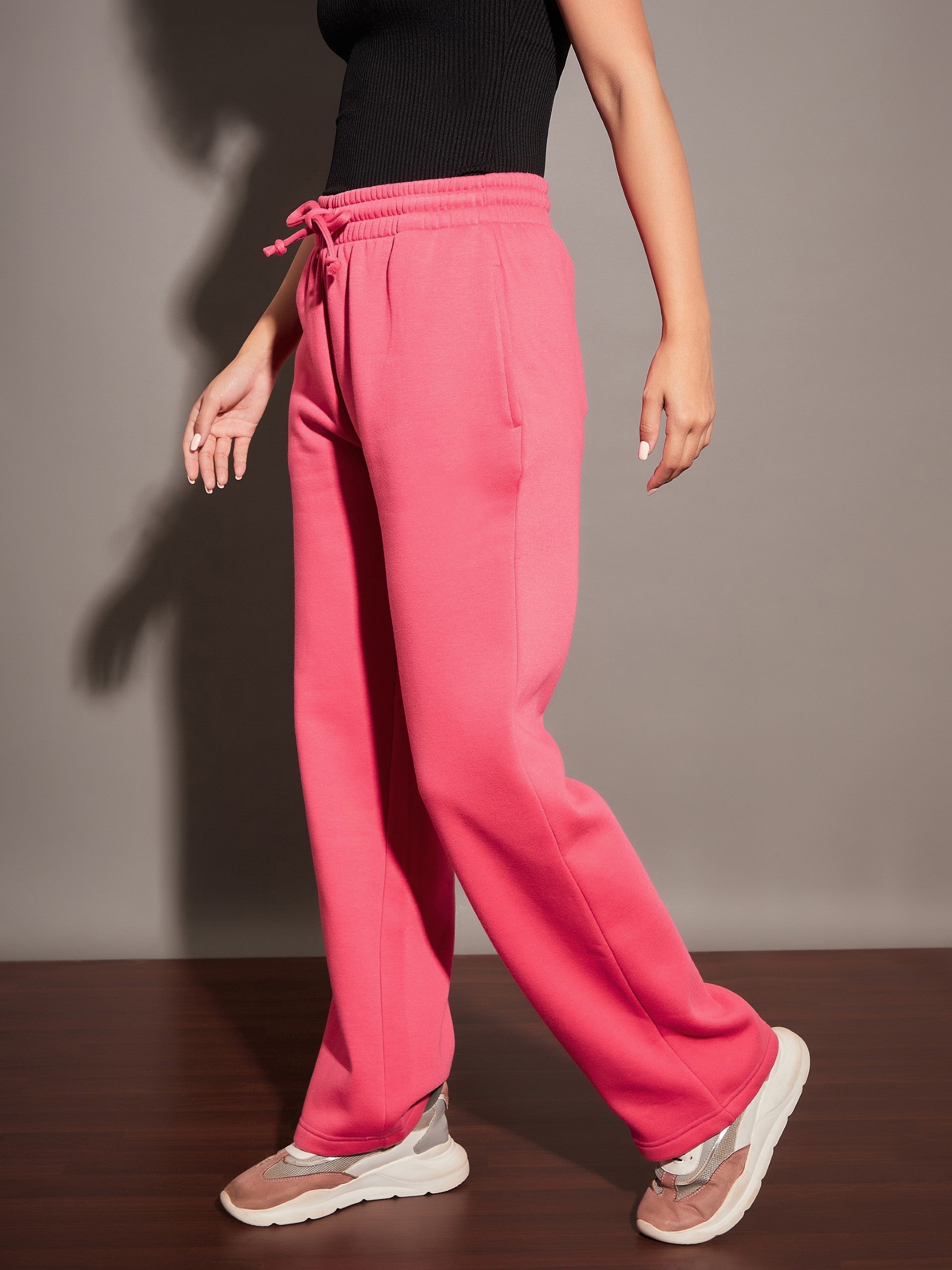 Women Pink Fleece Track Pants