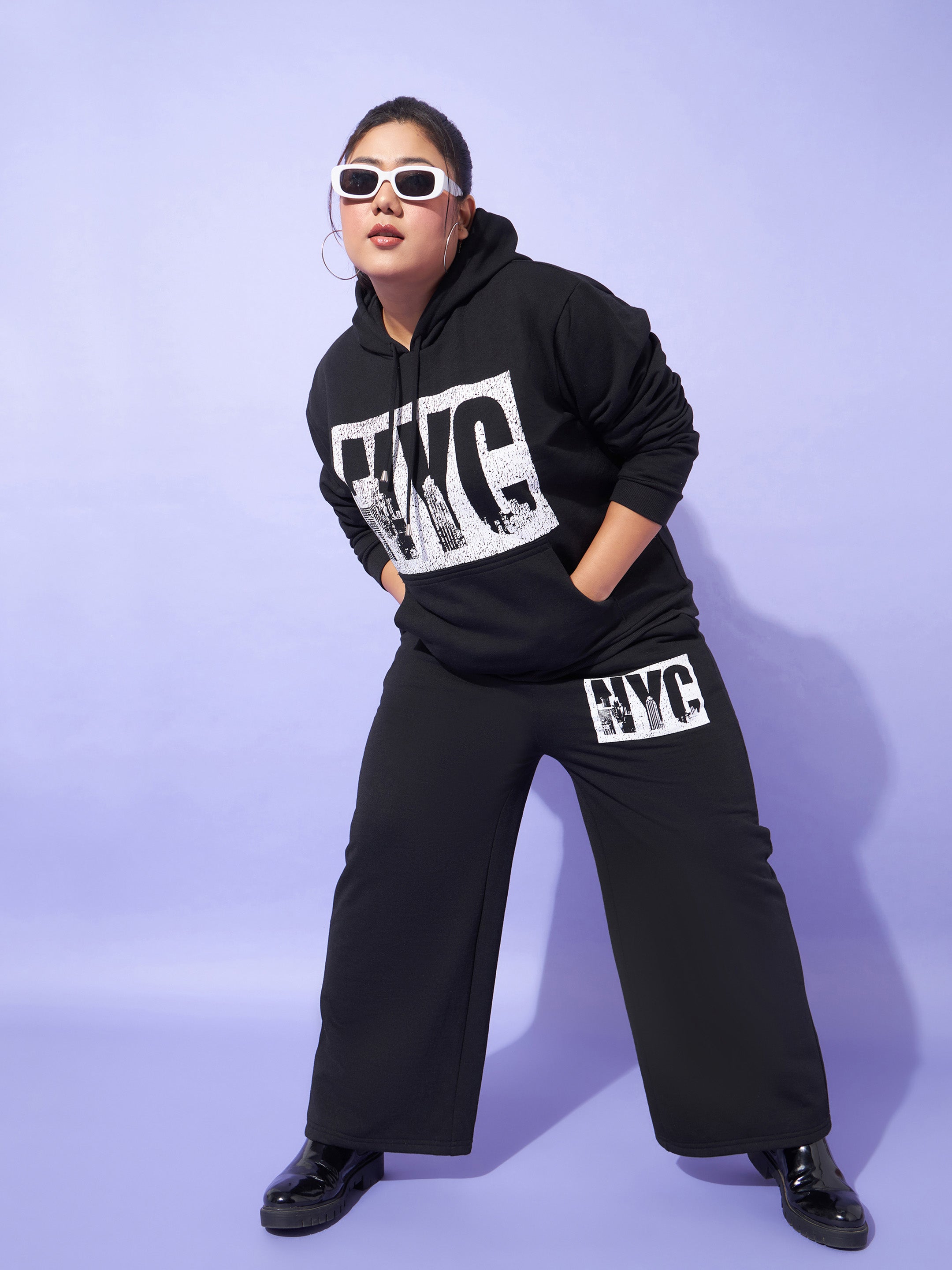 Buy Lyush Women Black Fleece NYC Hoodie With Track Pants Online at