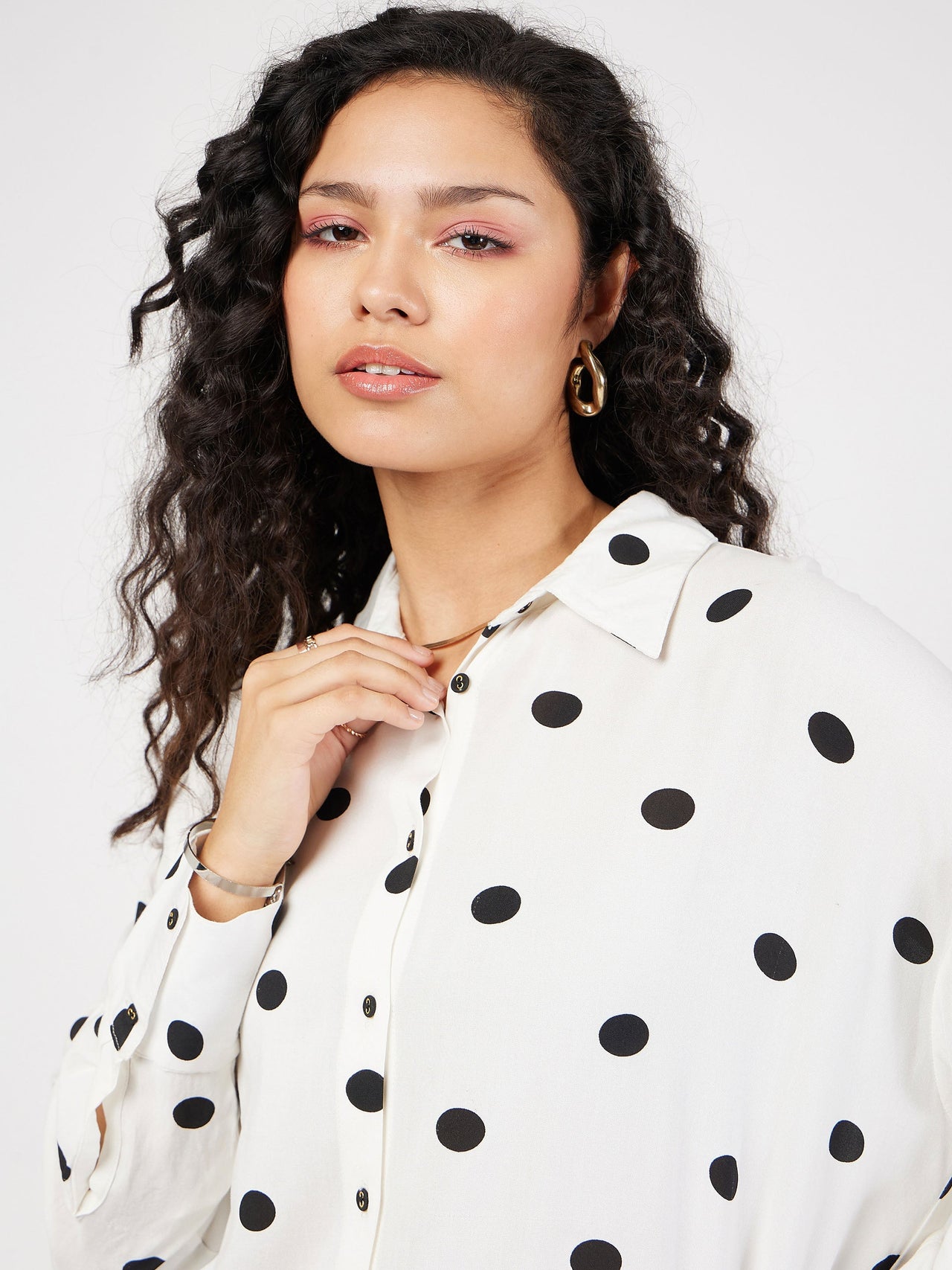 Lyush Women White & Black Polka Dot Oversize Shirt - Distacart