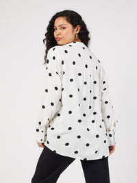 Thumbnail for Lyush Women White & Black Polka Dot Oversize Shirt - Distacart