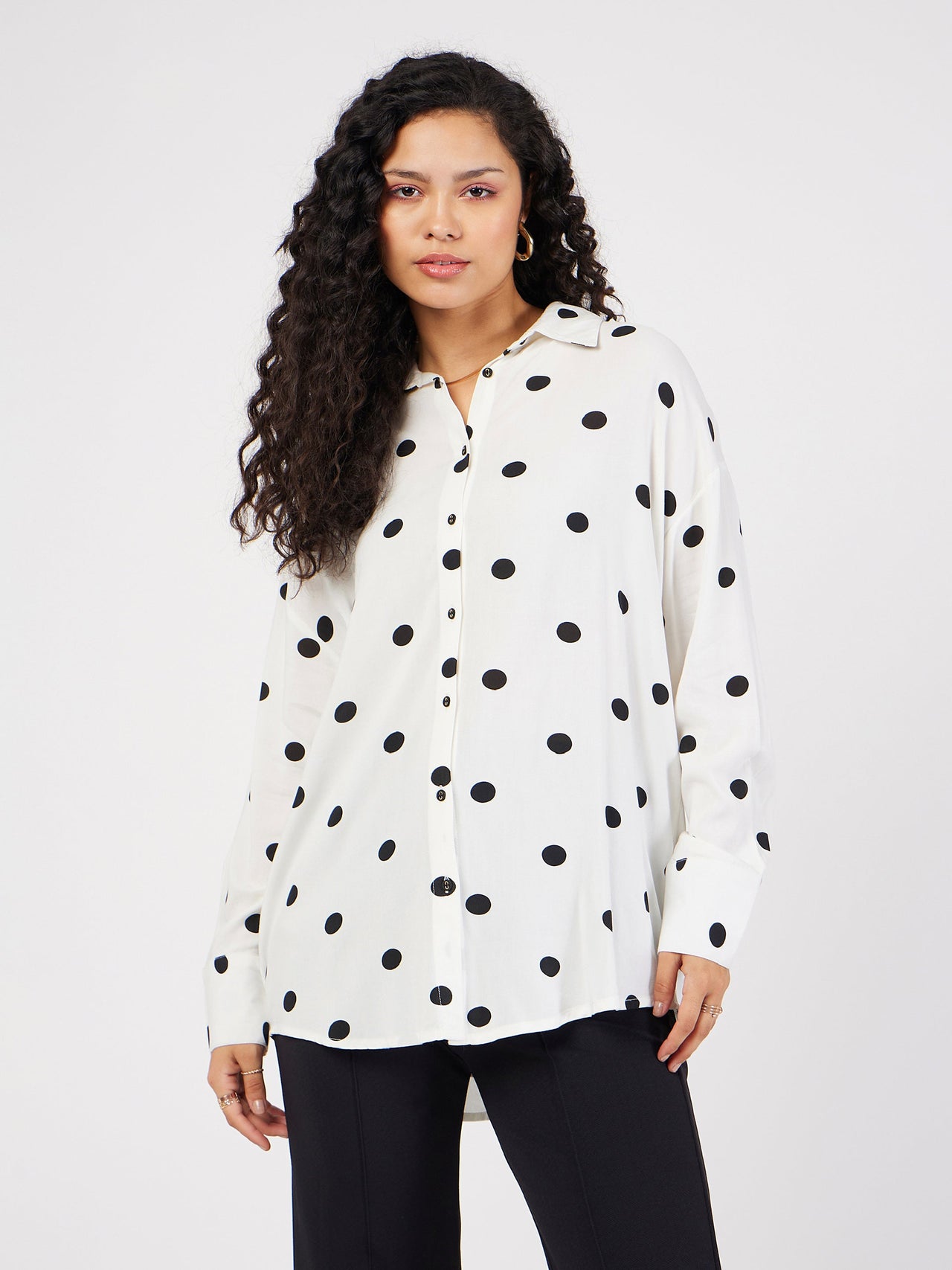 Lyush Women White & Black Polka Dot Oversize Shirt - Distacart