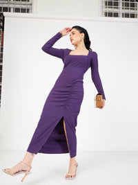 Thumbnail for Lyush Women Purple Rib Front Ruched Midi Skirt - Distacart