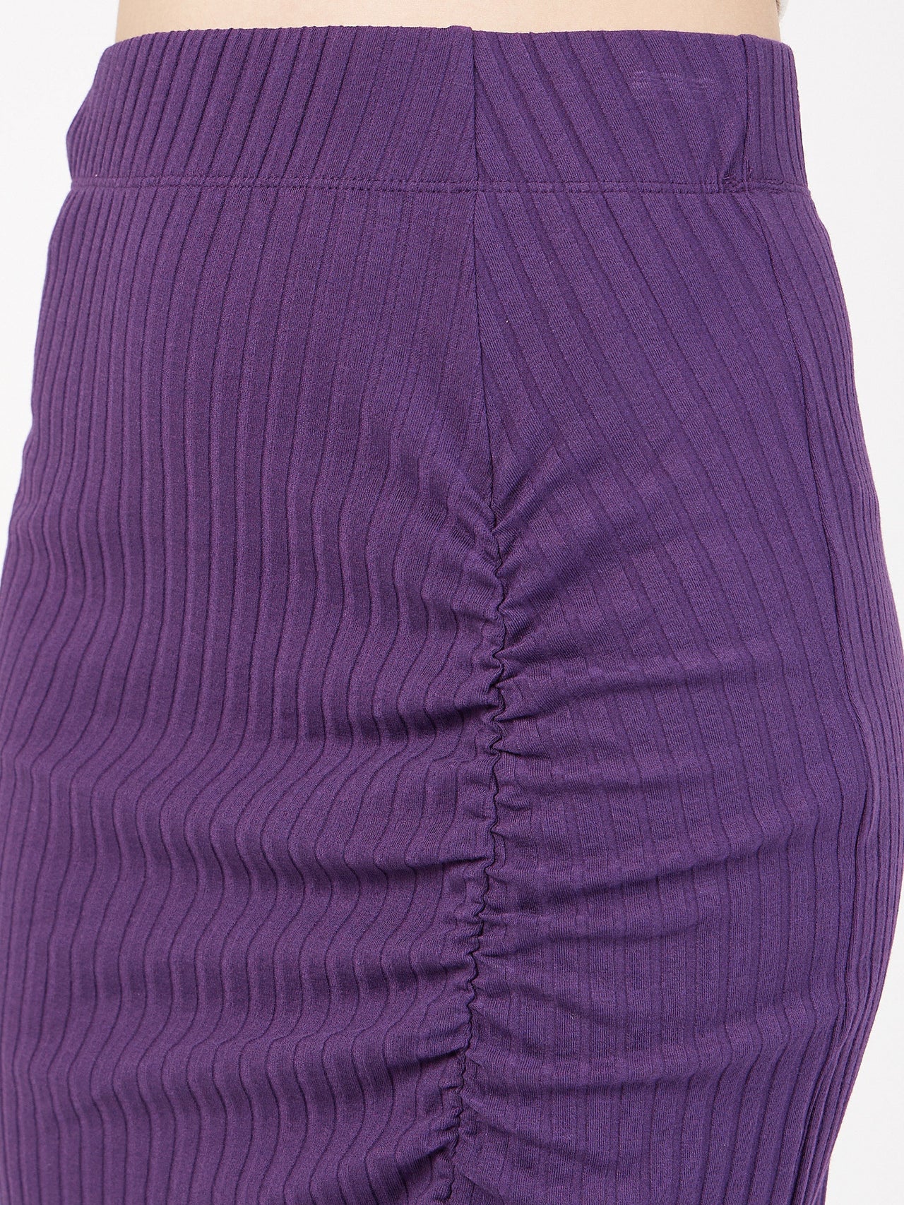 Lyush Women Purple Rib Front Ruched Midi Skirt - Distacart