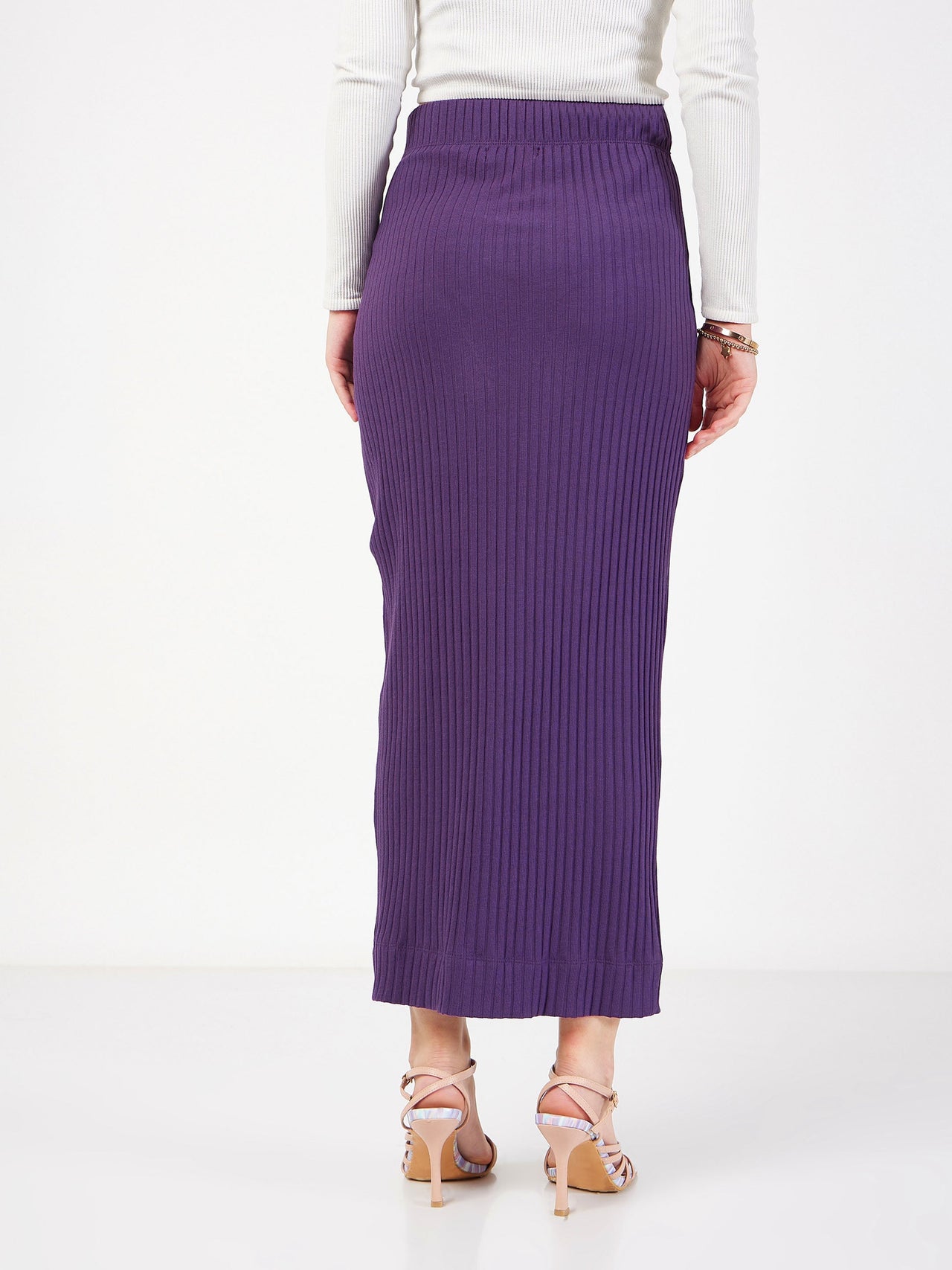 Lyush Women Purple Rib Front Ruched Midi Skirt - Distacart