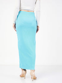 Thumbnail for Lyush Women Turquoise Rib Front Ruched Midi Skirt - Distacart