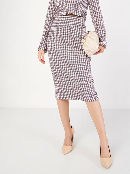 Lyush Women Burgundy Geometrical Jacquard Tweed Pencil Skirt - Distacart