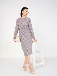 Thumbnail for Lyush Women Burgundy Geometrical Jacquard Tweed Pencil Skirt - Distacart