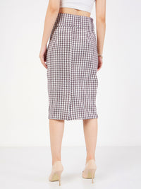 Thumbnail for Lyush Women Burgundy Geometrical Jacquard Tweed Pencil Skirt - Distacart