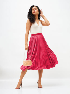 Pink velvet pleated clearance skirt