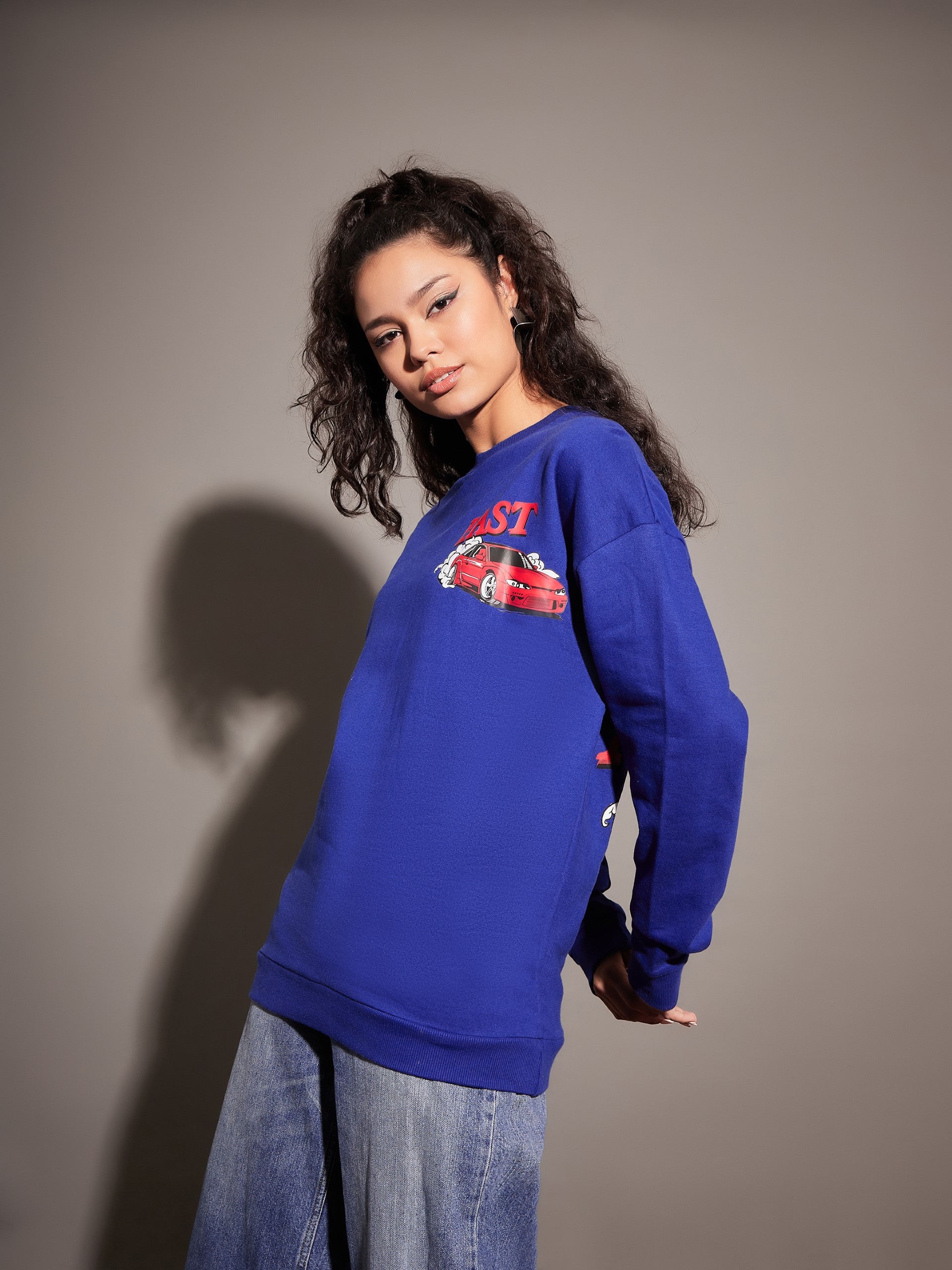 Buy Lyush Women Royal Blue GOING NOWHERE Oversized Sweatshirt