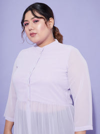 Thumbnail for Lyush Women Lavender Front Open Sheer Tiered Maxi Top - Distacart