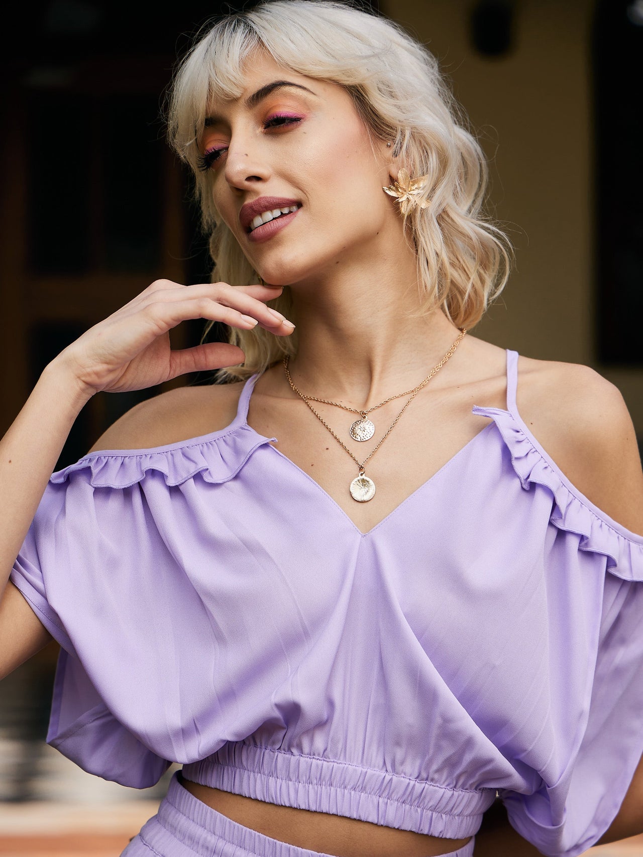 Lyush Women Lavender Strappy V-Neck Tie Back Crop Top - Distacart
