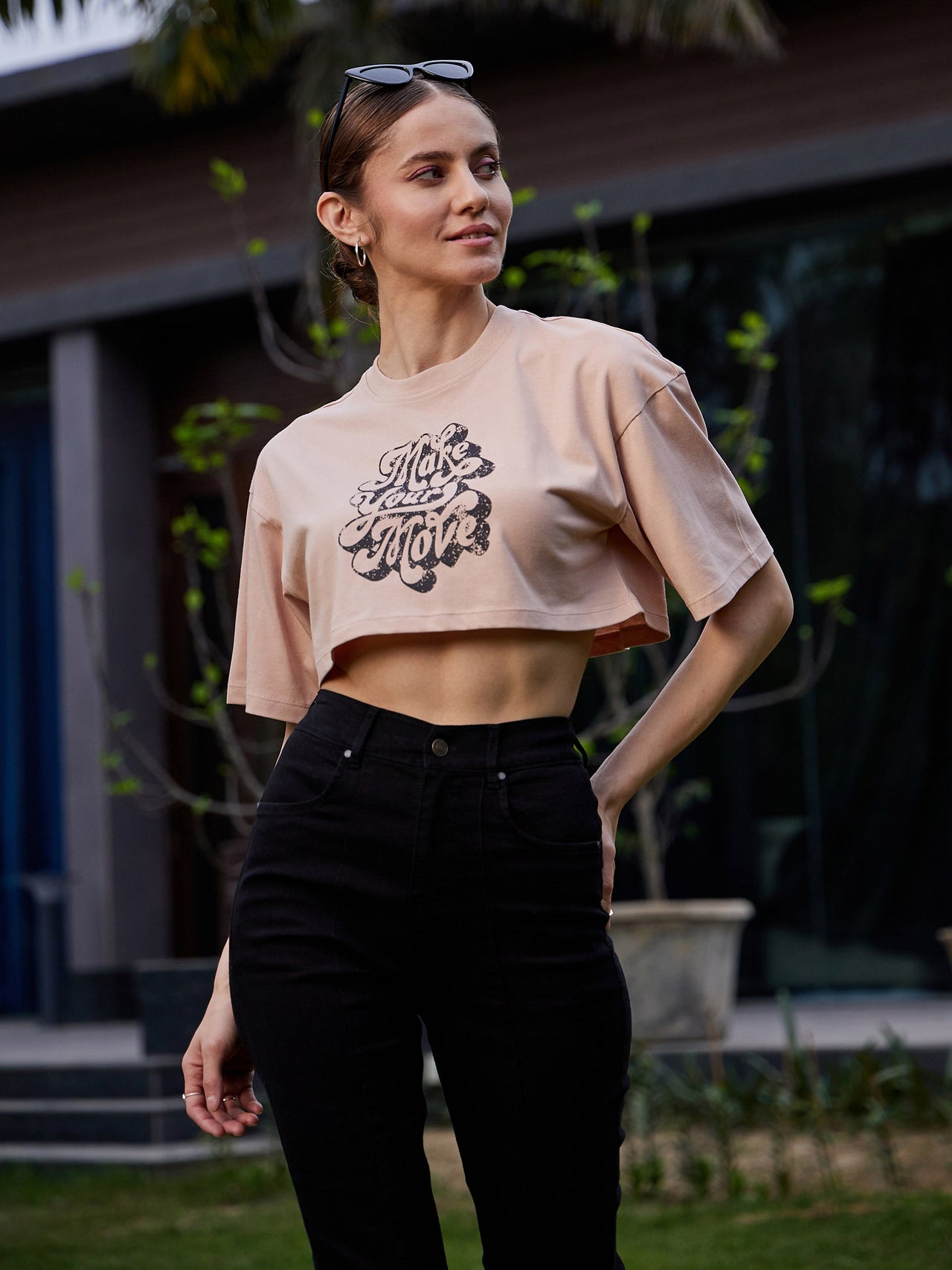 Buy Lyush Women Nude MAKE YOUR MOVE Print Crop T Shirt Online at Best Price  | Distacart