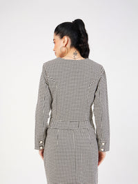 Thumbnail for Lyush Women Black Houndstooth Tweed Square Neck Top - Distacart