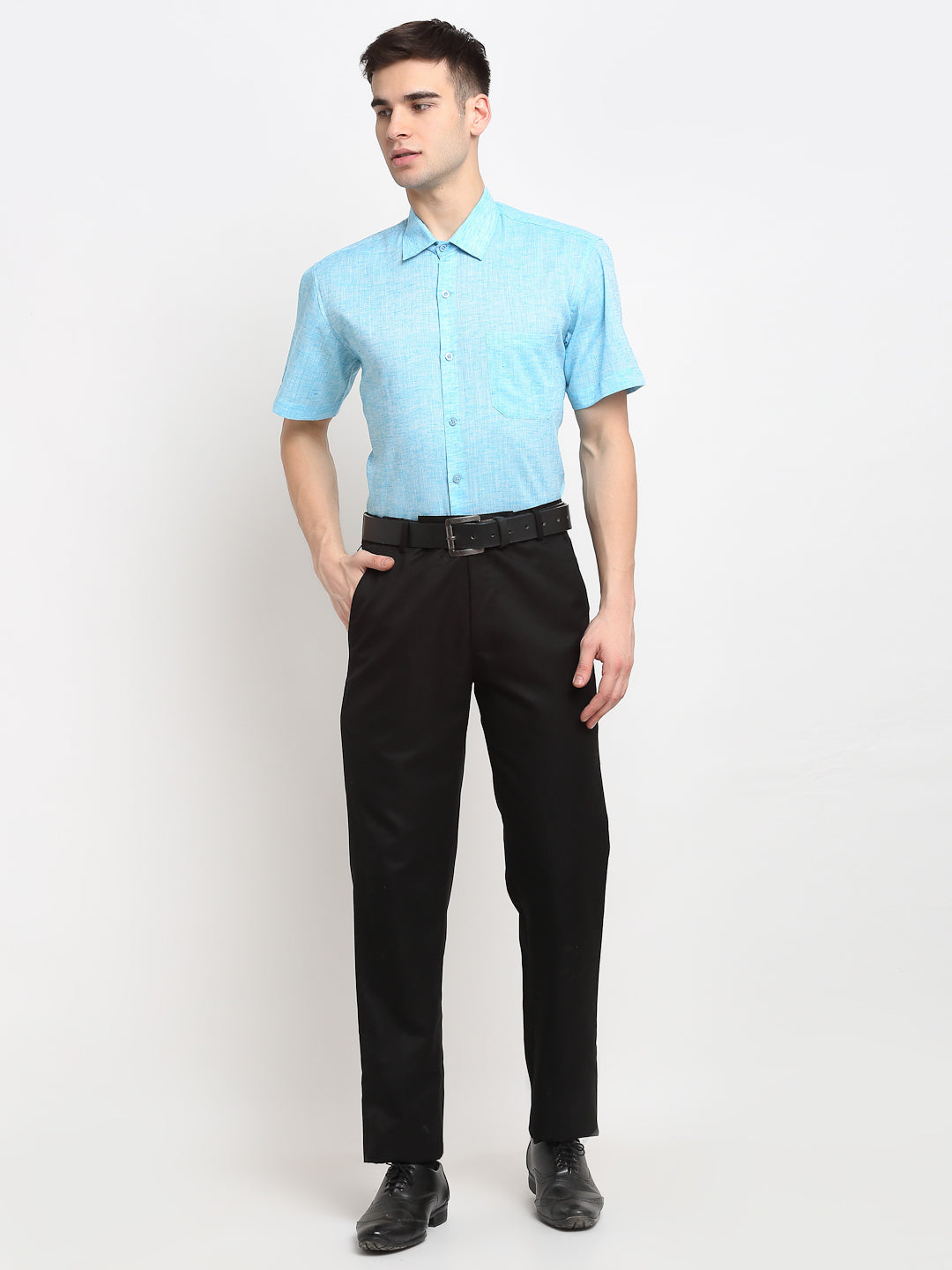 Jainish Blue Men's Solid Cotton Half Sleeves Formal Shirt ( SF 783Sky ) - Distacart