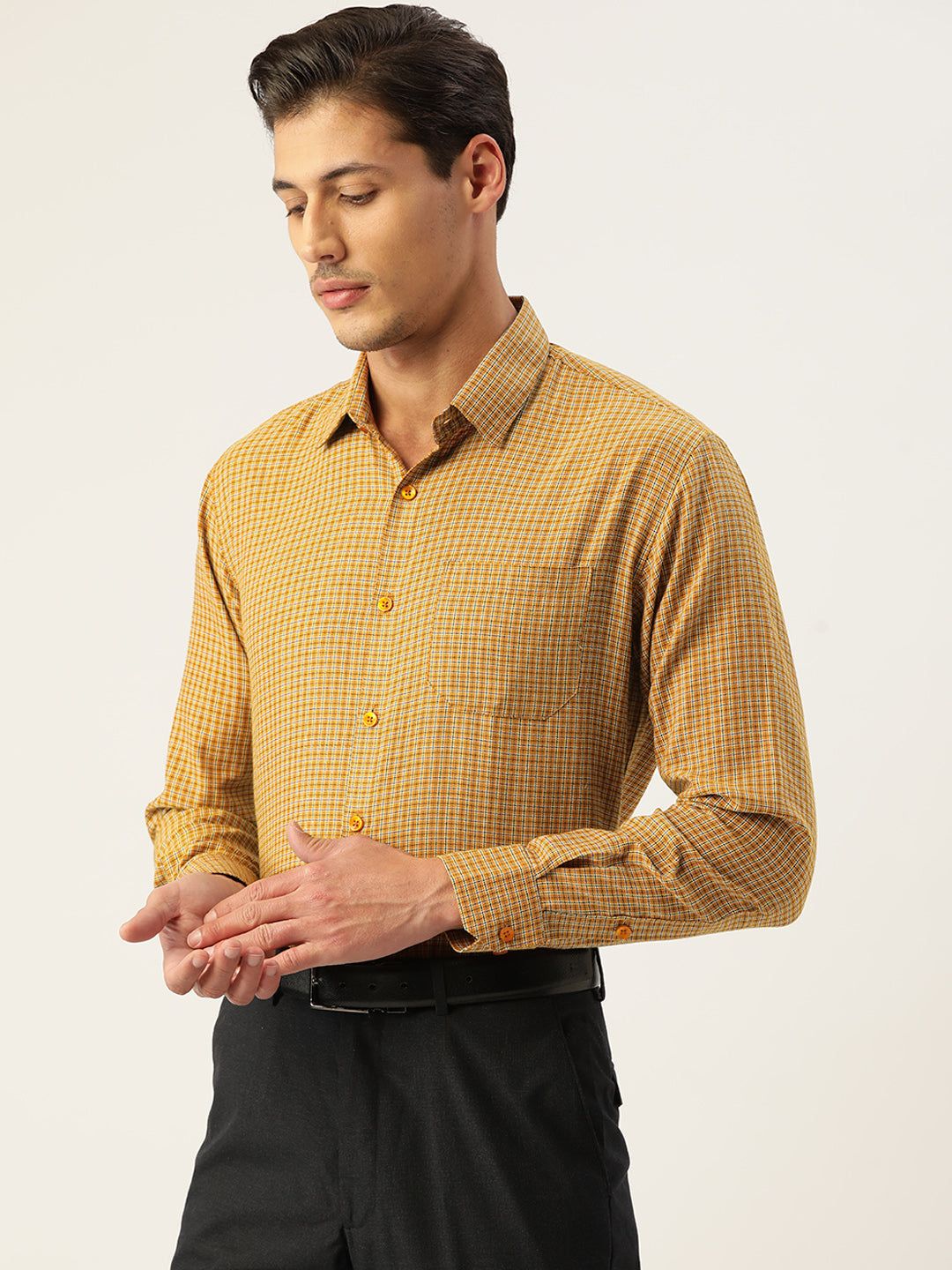 Jainish Mustard Yellow Cotton Regular Fit Shirt