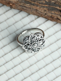 Thumbnail for Priyaasi Women Oxidised Silver Blooming Flower Ring - Distacart