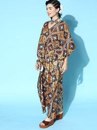 Thumbnail for Lyush Women's Mustard Geometric Print Kaftan Dress - Distacart