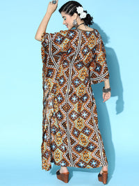 Thumbnail for Lyush Women's Mustard Geometric Print Kaftan Dress - Distacart