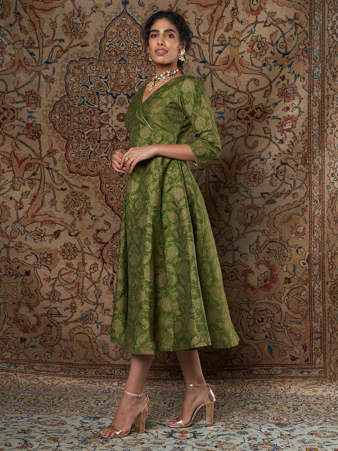 Green brocade dress hotsell