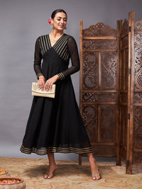 Thumbnail for Lyush Women Black Gota Lace Detail Anarkali Maxi Dress - Distacart