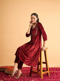 Thumbnail for Lyush Women Maroon Velvet Embroidered Anarkali Dress - Distacart