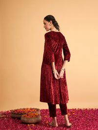 Thumbnail for Lyush Women Maroon Velvet Embroidered Anarkali Dress - Distacart