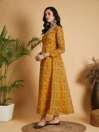 Thumbnail for Lyush Women Mustard Floral Anarkali Maxi Dress - Distacart