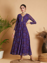 Thumbnail for Lyush Women Purple & White Bandhej Anarkali Dress - Distacart