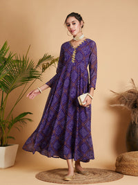 Thumbnail for Lyush Women Purple & White Bandhej Anarkali Dress - Distacart