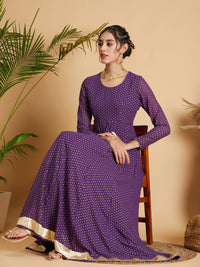 Thumbnail for Lyush Women Purple Dot Foil Print Anarkali Dress - Distacart