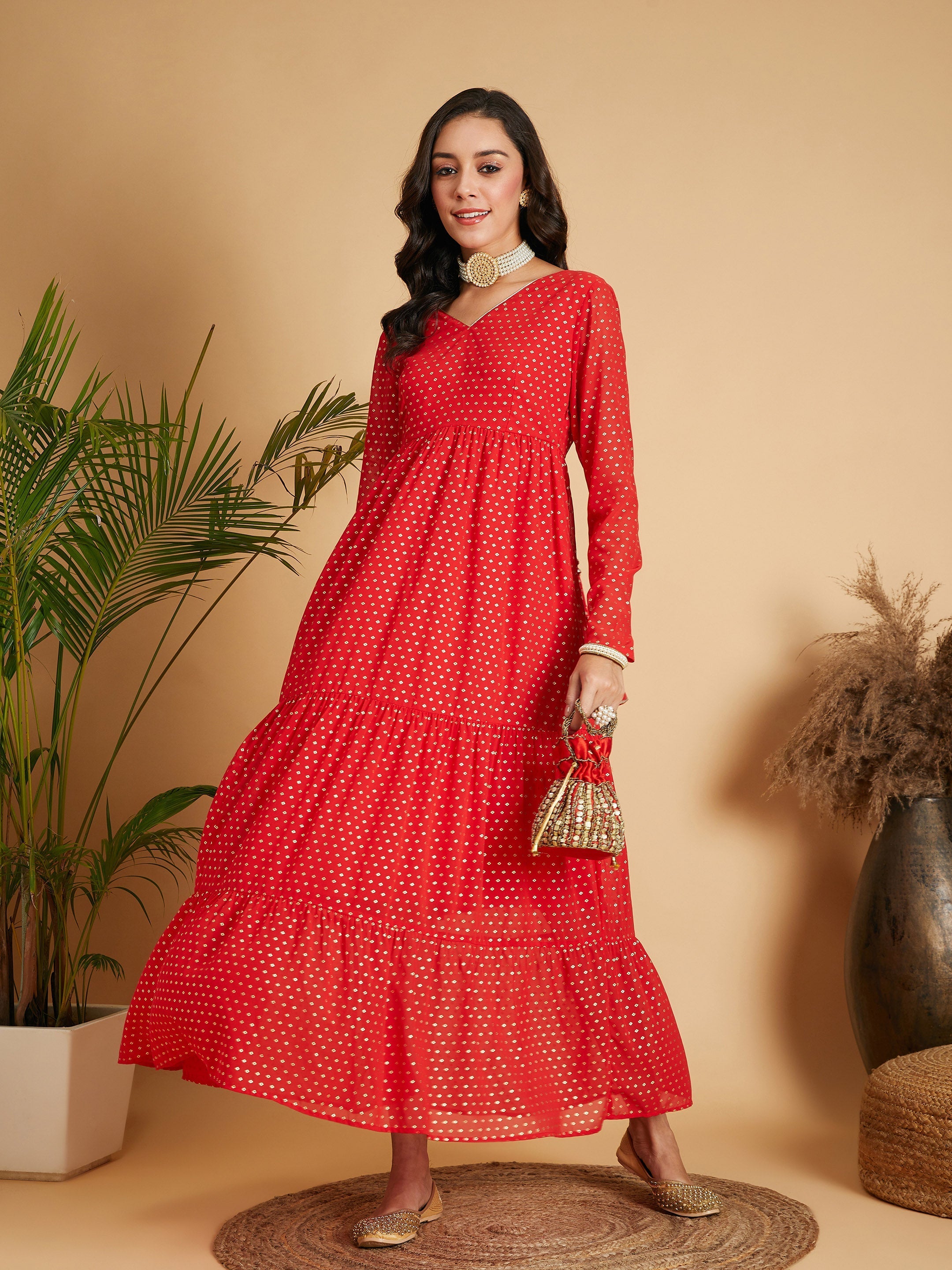 Buy Red Tiered Maxi Dress for Women Online