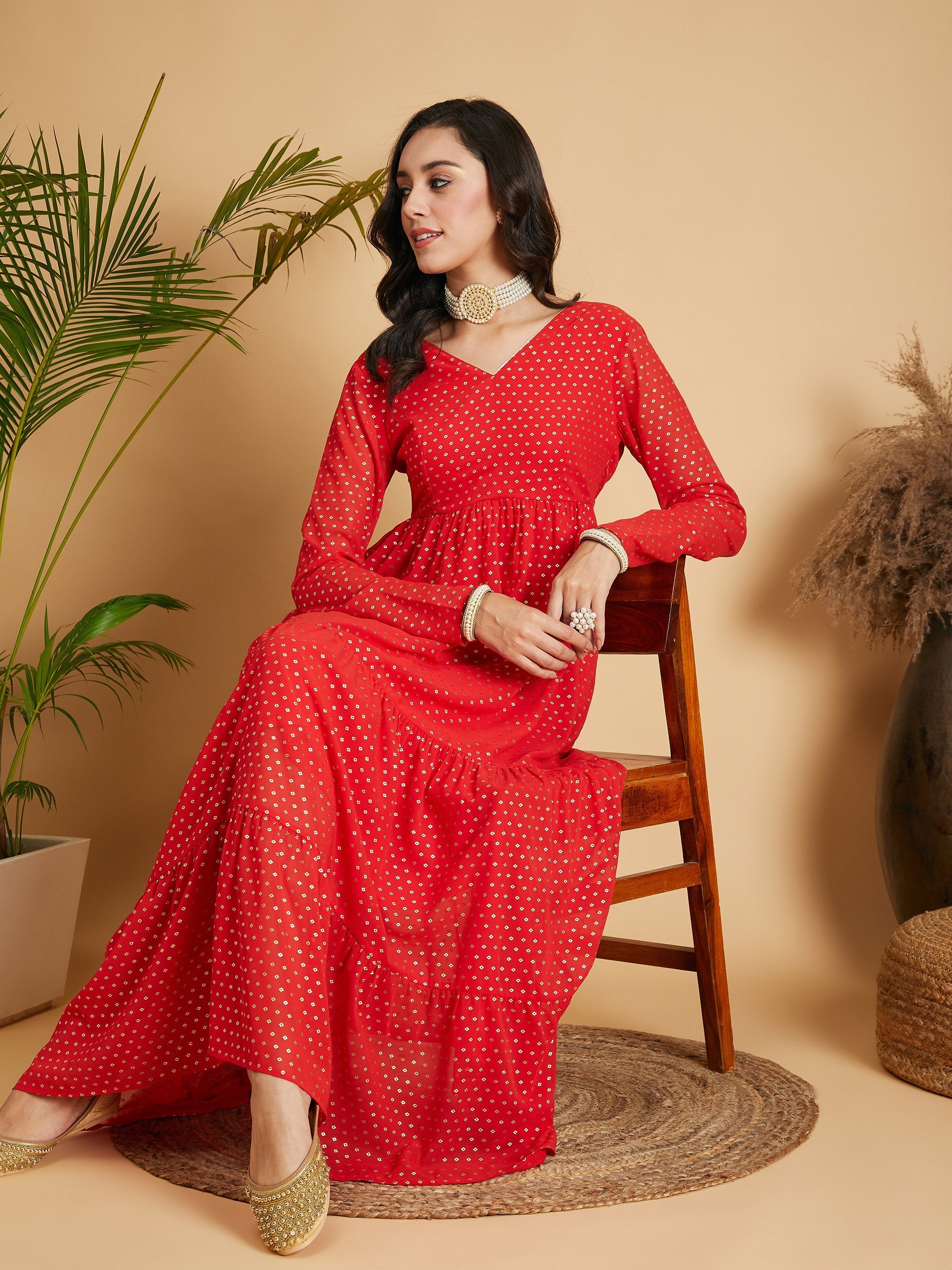 Buy Red Tiered Maxi Dress for Women Online