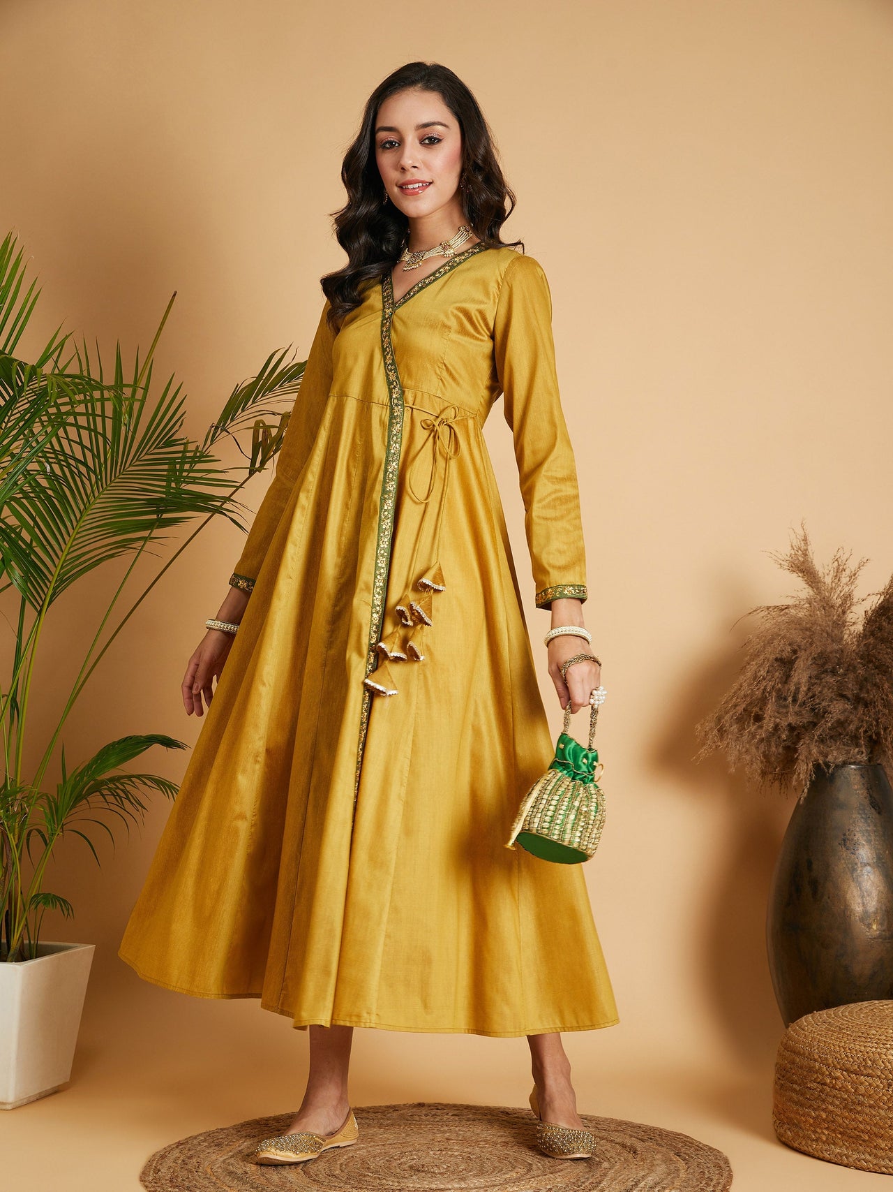 Lyush Women Mustard Angrakha Anarkali Dress With Slip - Distacart