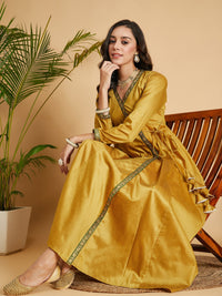 Thumbnail for Lyush Women Mustard Angrakha Anarkali Dress With Slip - Distacart