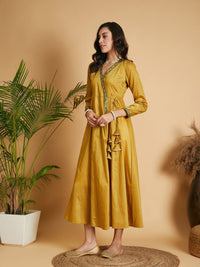 Thumbnail for Lyush Women Mustard Angrakha Anarkali Dress With Slip - Distacart