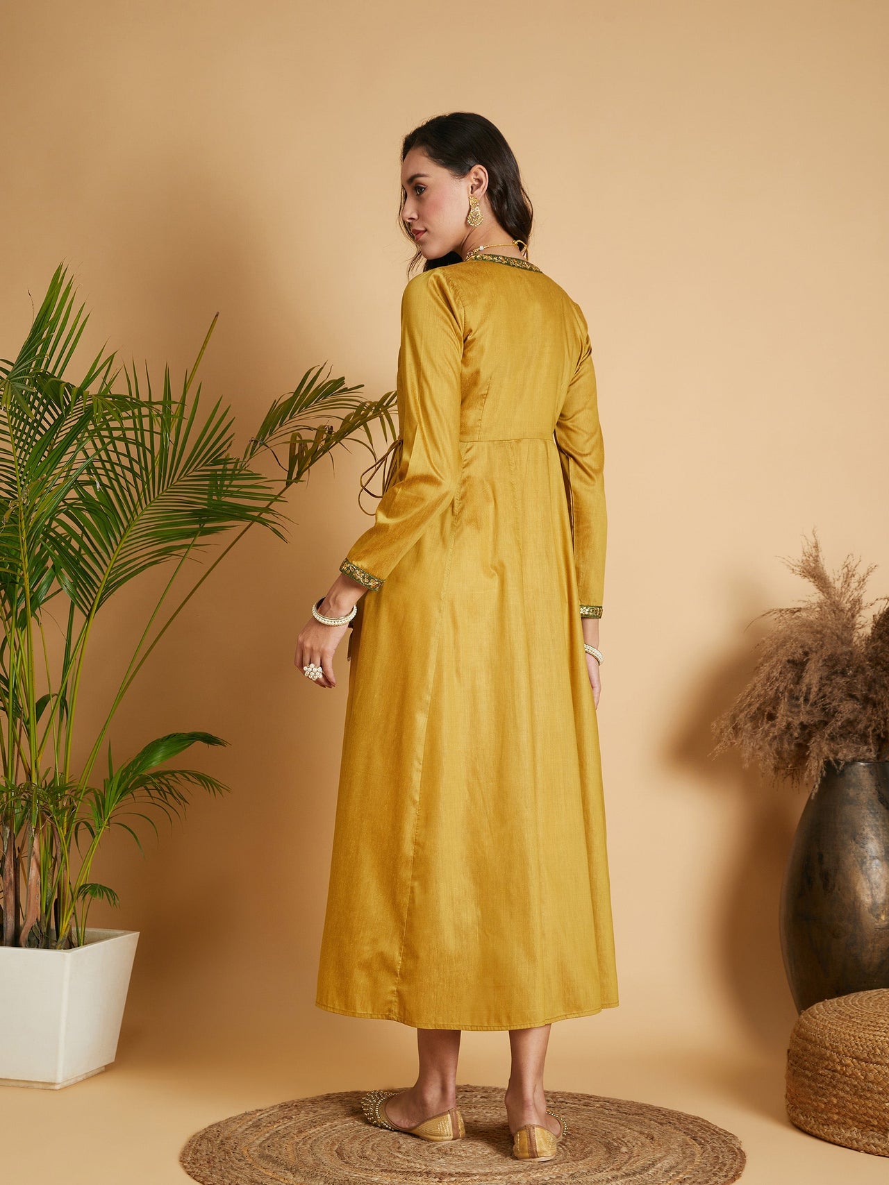 Lyush Women Mustard Angrakha Anarkali Dress With Slip - Distacart