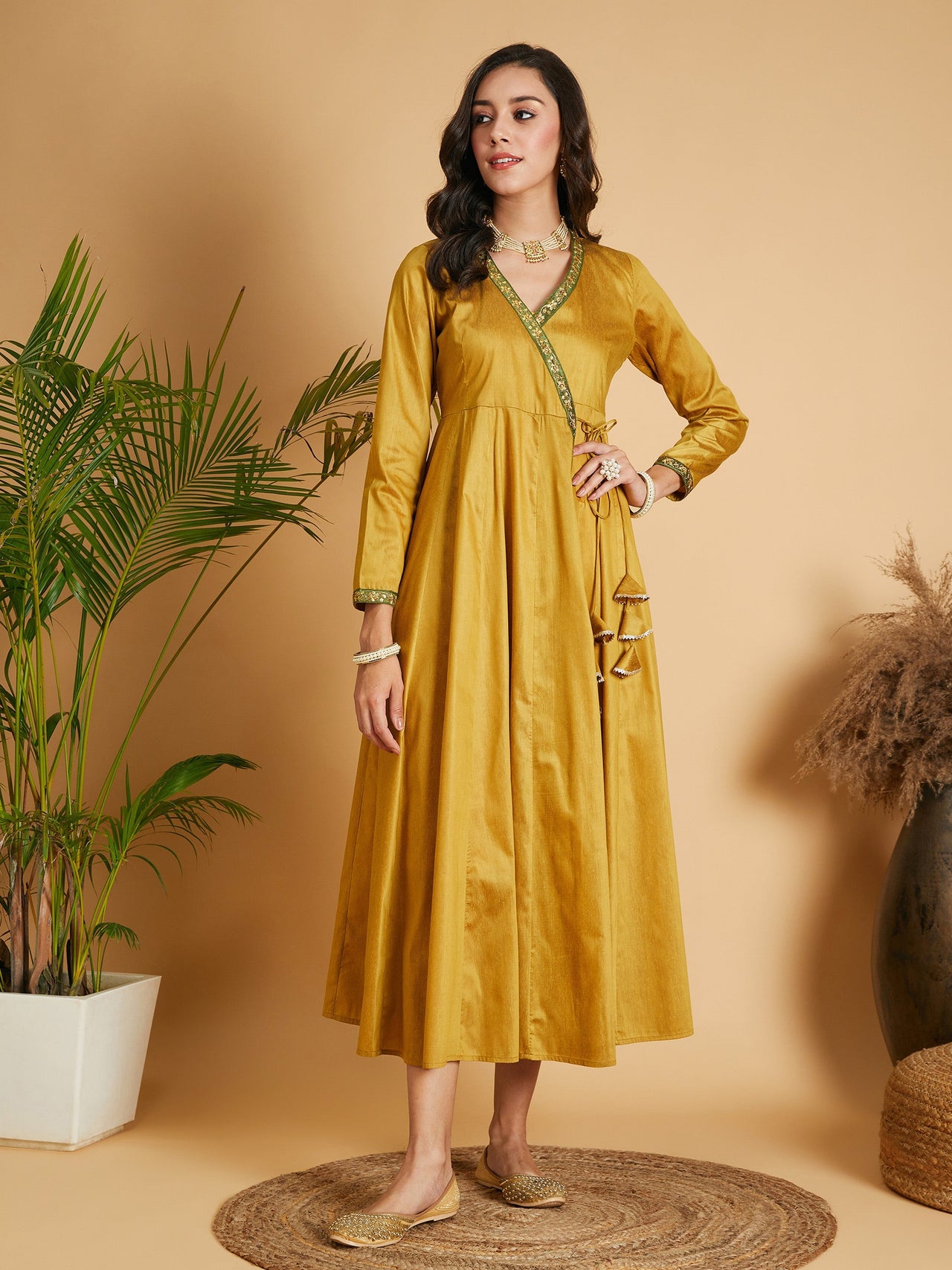 Lyush Women Mustard Angrakha Anarkali Dress With Slip - Distacart