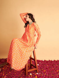 Thumbnail for Lyush Women Orange Floral Anarkali Maxi Dress - Distacart