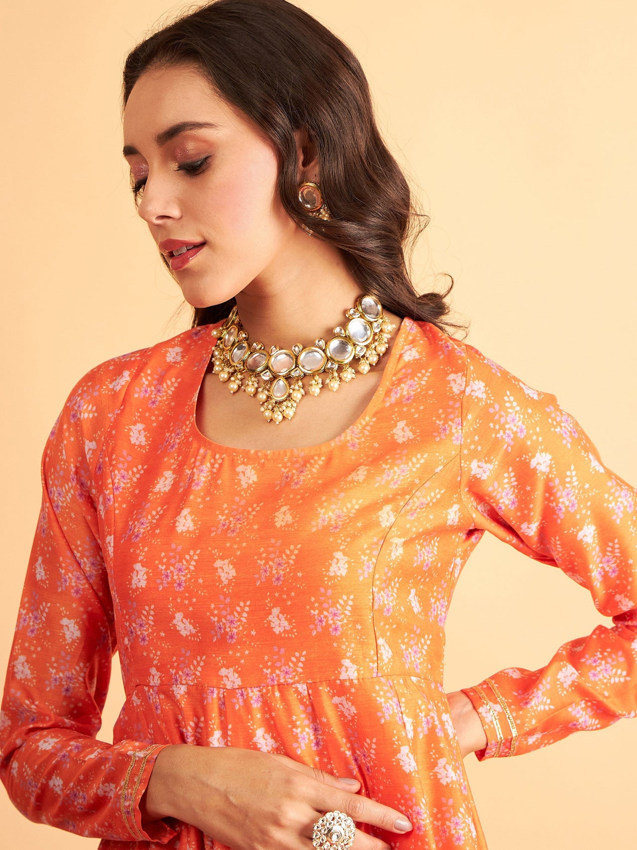 Lyush Women Orange Floral Anarkali Maxi Dress - Distacart