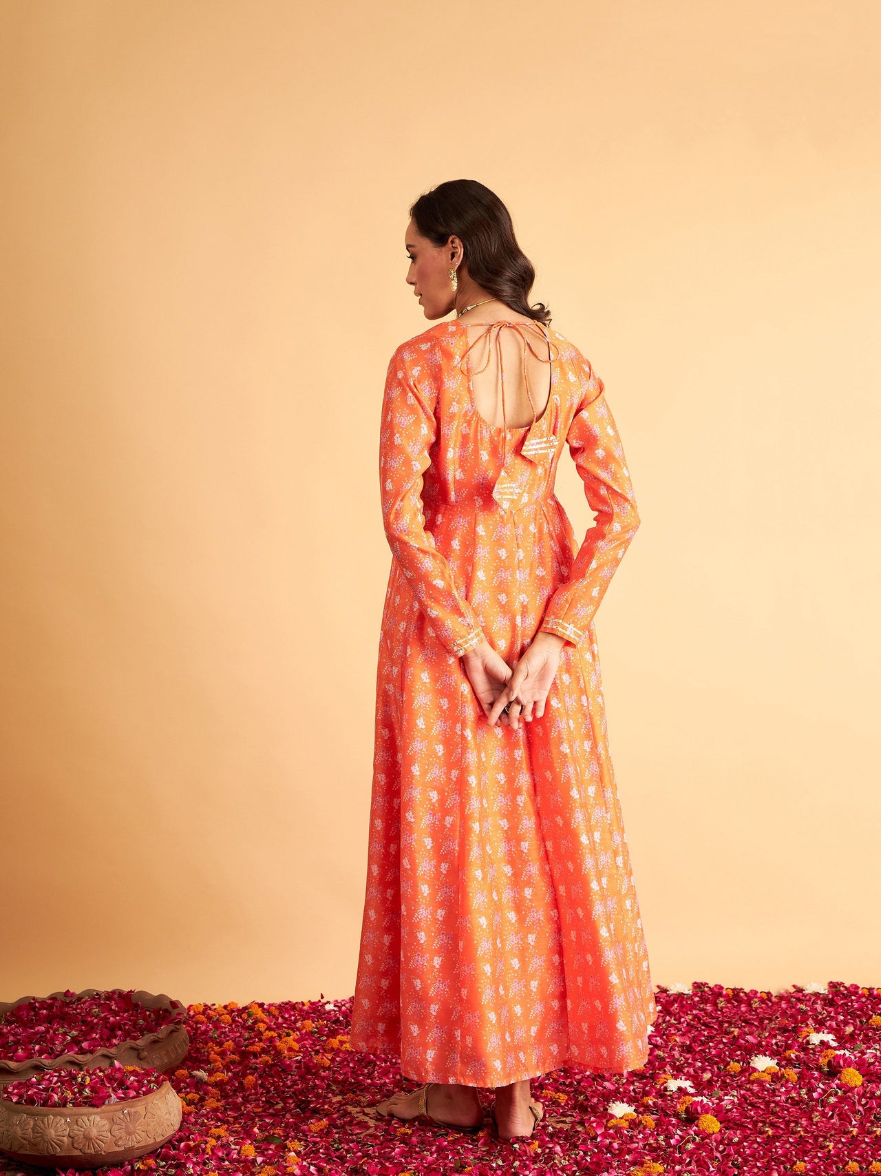 Lyush Women Orange Floral Anarkali Maxi Dress - Distacart