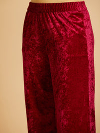 Thumbnail for Lyush Women Fuchsia Velvet Embroidered Straight Pants - Distacart