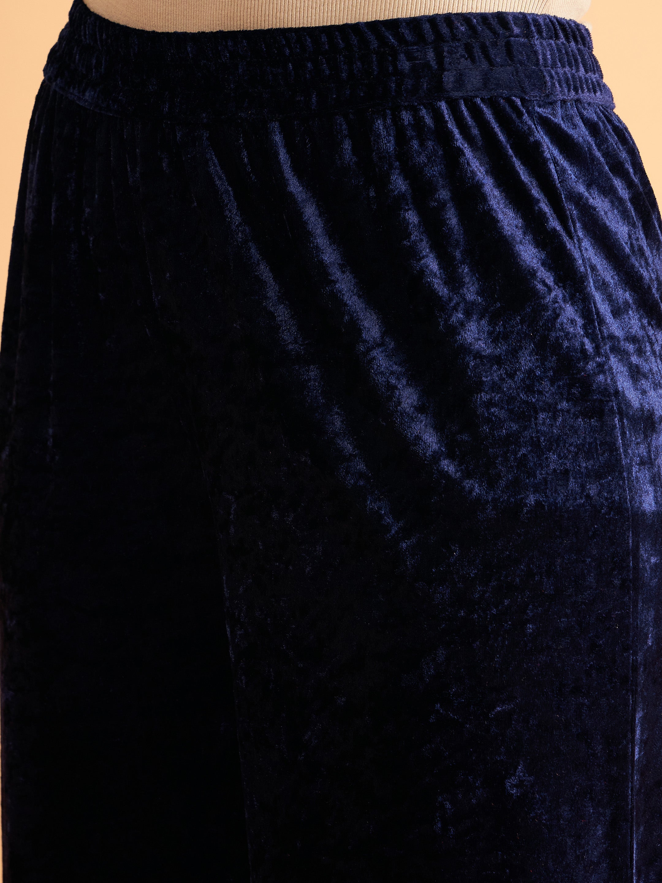 Buy Lyush Women Navy Velvet Straight Pants Online at Best Price