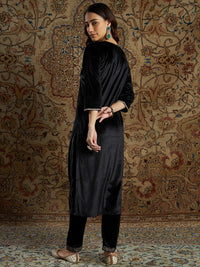 Thumbnail for Lyush Women's Black Velvet Zari Kurta With Pencil Pants - Distacart