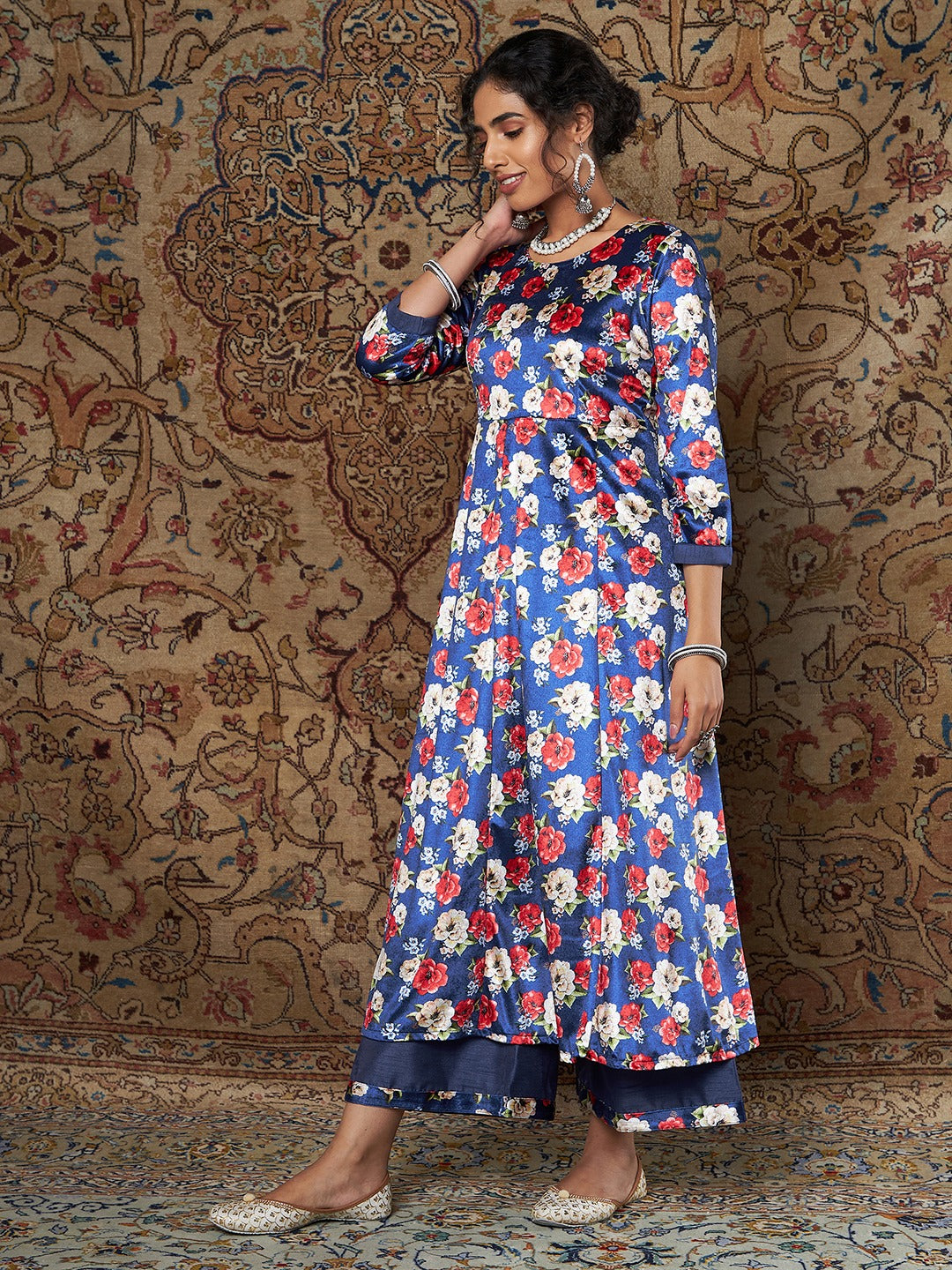 Buy online Printed Mandarin Neck Kurta With Palazzo Set from ethnic wear  for Women by Madhuram Textile for 1219 at 65 off  2023 Limeroadcom
